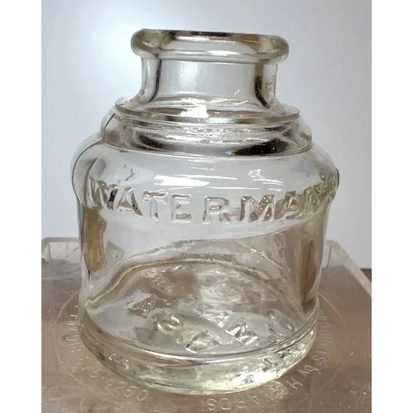 Vintage Waterman's Ink Clear Glass 2 Oz Bottle With Embossed Markings - Picture 2 of 5